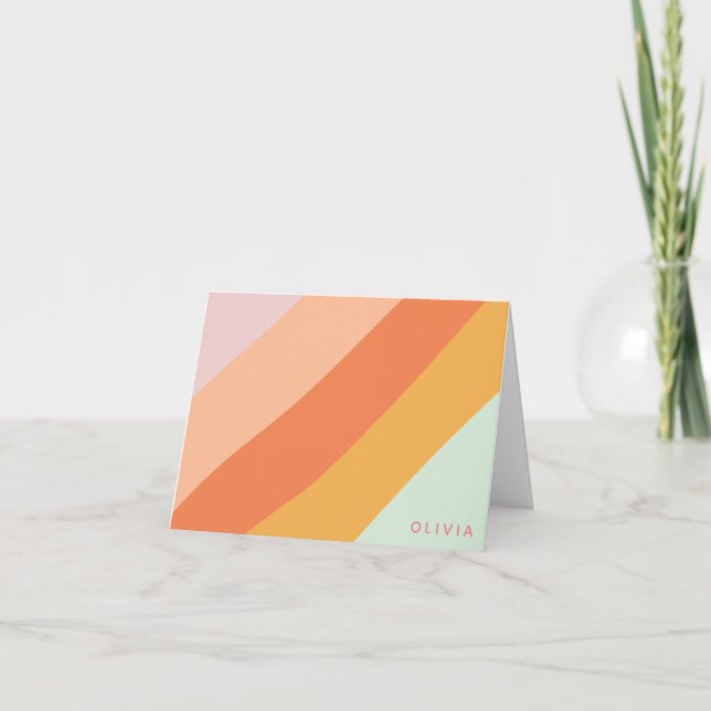 Colorful Diagonal Stripes Sweet Candy Pastel Name Note Card (Front)