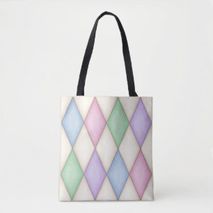 Colorful Diamond Check Harlequin Pattern Tote Bag