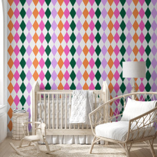 Colorful Diamond Pattern Retro BOHO Chic Abstract Wallpaper
