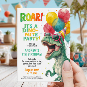 Colorful Dinosaur Birthday Party Design Invitation