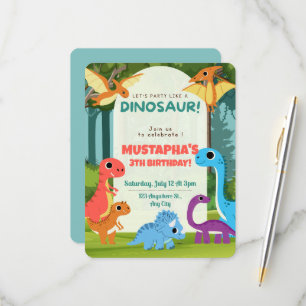 Colorful Dinosaur Kids 3rd Birthday Party Invitati RSVP Card