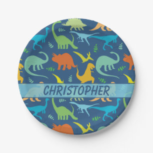 Colorful Dinosaur Pattern to Personalize Paper Plate