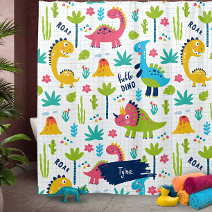 Colorful Dinosaur Pattern with Kids Name Bathroom
