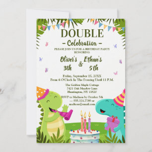 Colorful Dinosaurs Kids Joint Birthday Invitation