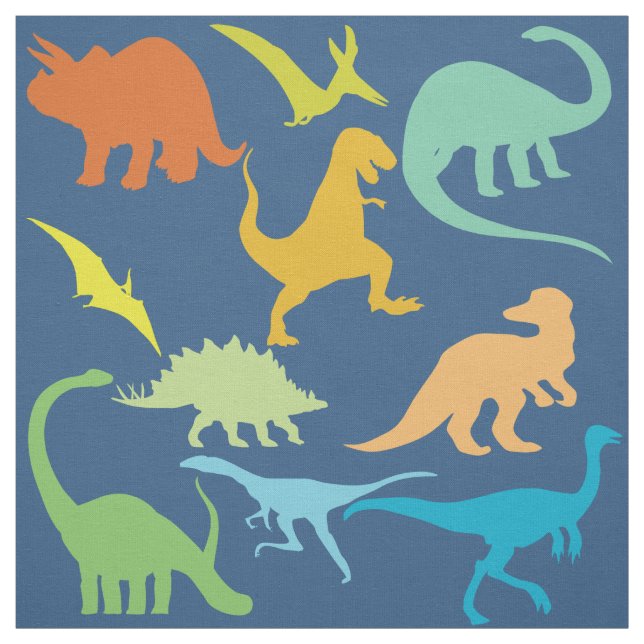 Colorful Dinosaurs Pattern | Blue Fabric (Swatch)