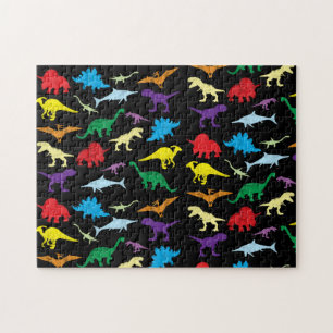 Colorful Dinosaurs Watercolor Kids Pattern Jigsaw Puzzle