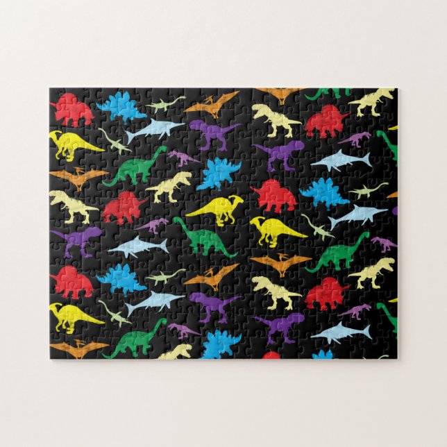 Colorful Dinosaurs Watercolor Kids Pattern Jigsaw Puzzle (Horizontal)
