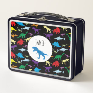 Colorful Dinosaurs Watercolor Kids School Metal Lunch Box