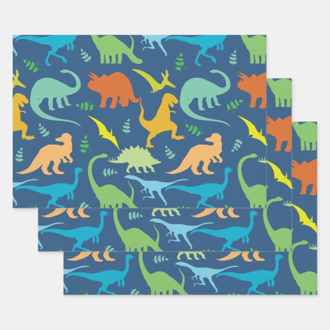 Colorful Dinosaurs Wrapping Paper Sheet (Set)