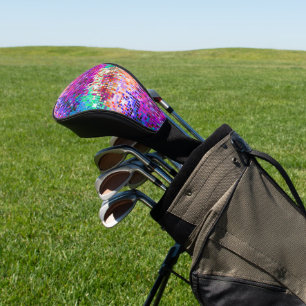 Colorful disco mirror squares and sparkle golf head cover