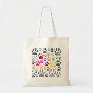 Colorful Distressed Dog Paw Prints On Gray Tote Bag