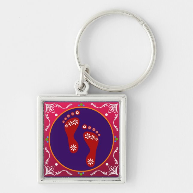 Colorful Diwali Rangoli With Footprint Keychain (Front)
