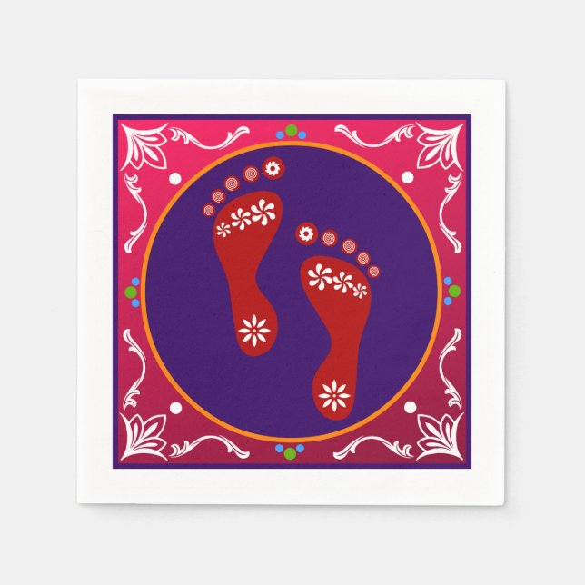 Colorful Diwali Rangoli With Footprint Napkin (Front)