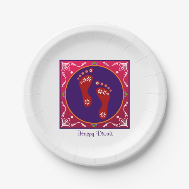 Colorful Diwali Rangoli With Footprint Paper Plate (Front)