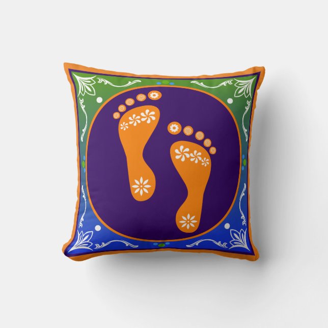 Colorful Diwali Rangoli With Footprint Throw Pillow (Front)