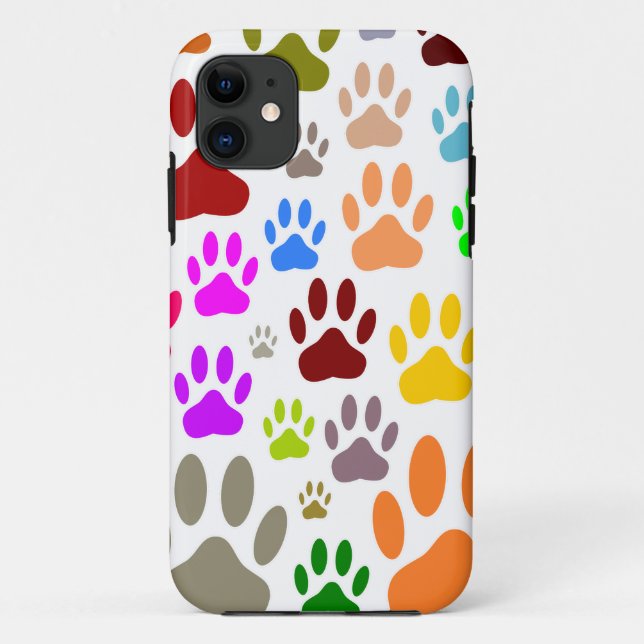 Colorful Dog Paw Prints All Over Case-Mate iPhone Case (Back)