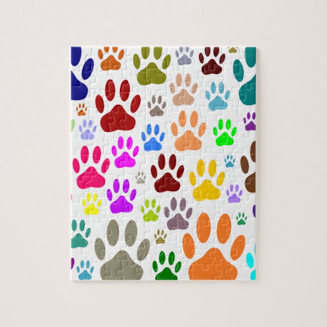 Colorful Dog Paw Prints All Over Jigsaw Puzzle (Vertical)