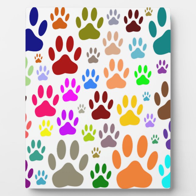 Colorful Dog Paw Prints All Over Plaque (Front)