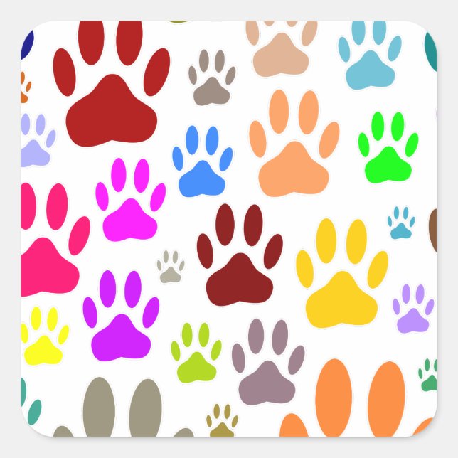 Colorful Dog Paw Prints All Over Square Sticker (Front)