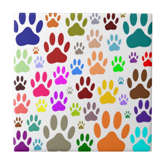 Colorful Dog Paw Prints All Over Tile (Front)