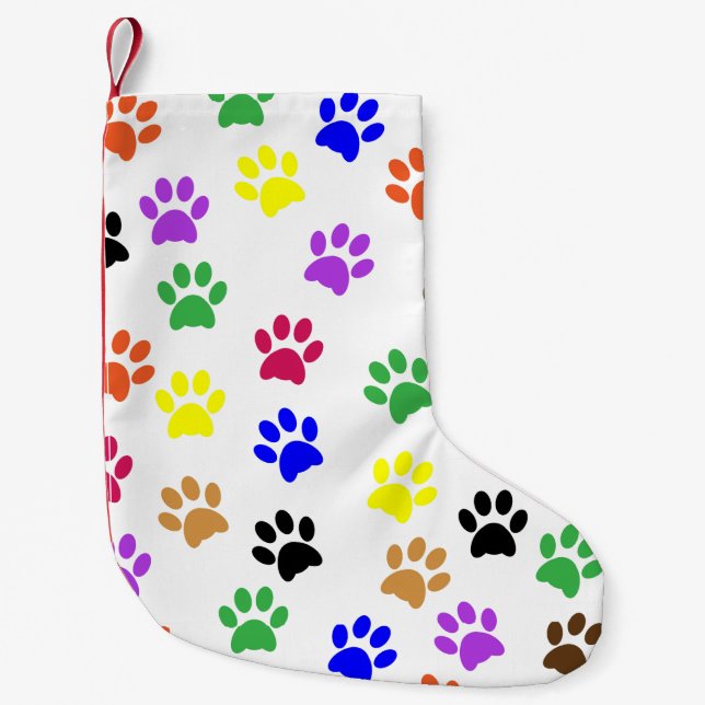 Colorful Dog Paw Prints Christmas Stocking (Front)