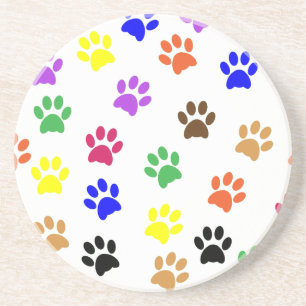 Colorful Dog Paw Prints Coaster