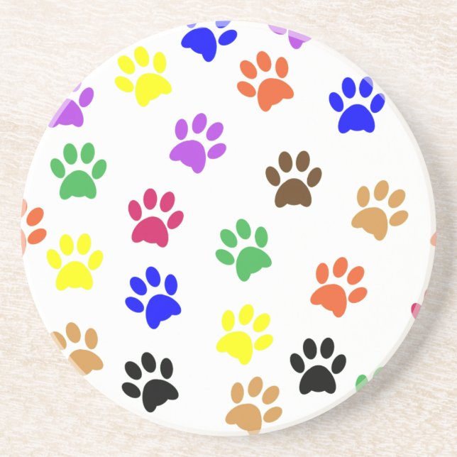 Colorful Dog Paw Prints Coaster (Front)