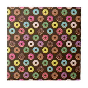 Colorful Donut Pattern In Chocolate Tile