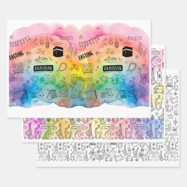 Colorful Doodle Eid Gift Wrapping Sheets (Set)