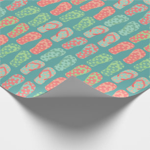 Colorful Dotty Flip Flop Pattern Teal Wrapping Paper