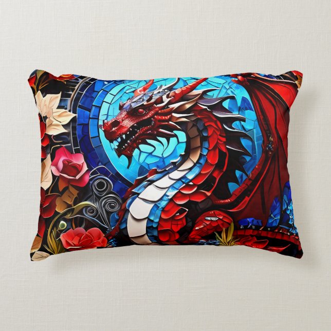 Colorful Dragon Mosaics Accent Pillow (Front)