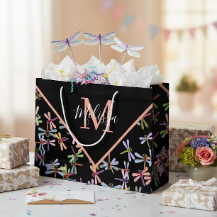 Colorful dragonflies personalized large gift bag