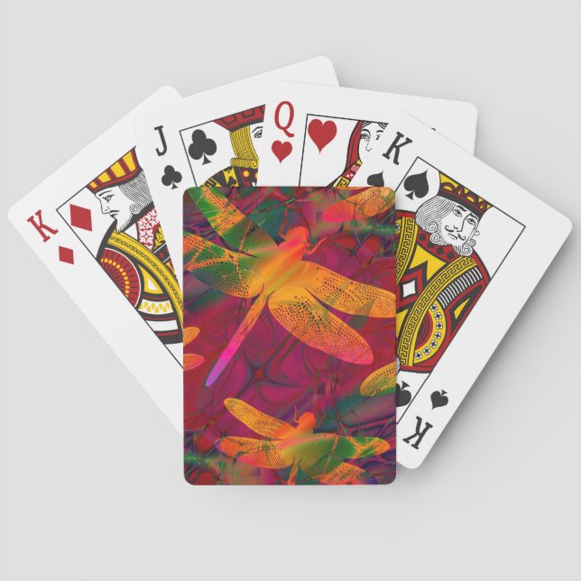 Colorful Dragonfly Gold Purple Pattern Playing Cards (Back)
