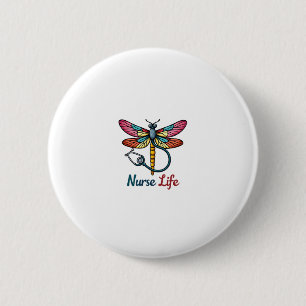 Colorful dragonfly Nurse life T-Shirt (1) 2 Inch Round Button