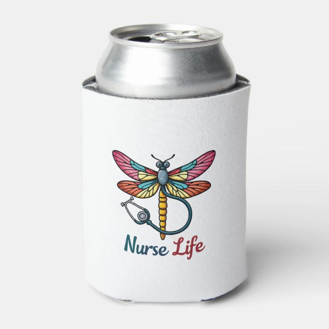 Colorful dragonfly Nurse life T-Shirt (1) Can Cooler (Can Front)