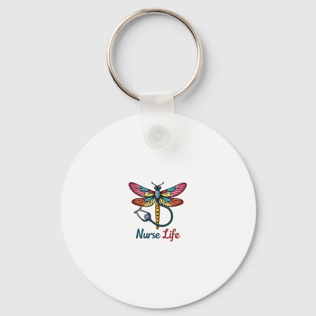 Colorful dragonfly Nurse life T-Shirt (1) Keychain (Front)