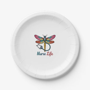 Colorful dragonfly Nurse life T-Shirt (1) Paper Plate