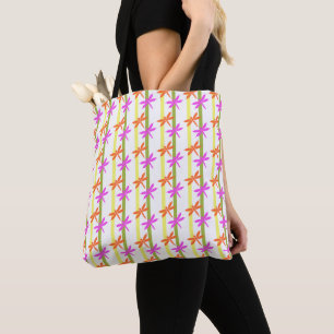Colorful Dragonfly Pattern Bright Summer Stripe  Tote Bag