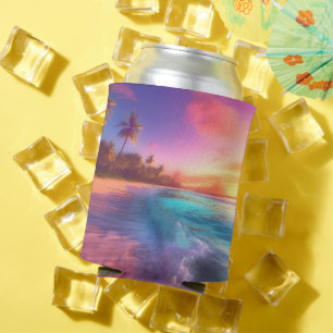 Colorful Dreamy Beach Can Cooler