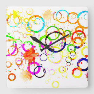 Colorful drink rings square wall clock