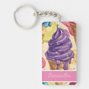Colorful dripping ice cream illustration keychain