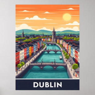 Colorful Dublin Cityscape – River Liffey & Bridges Poster