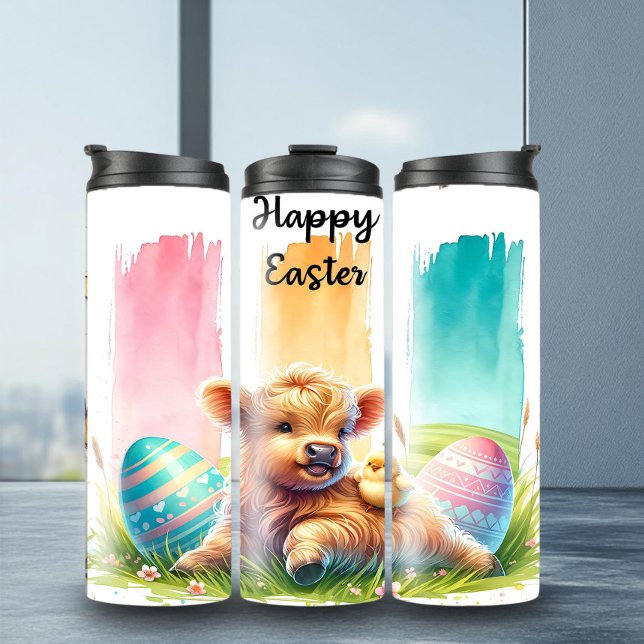 Colorful Easter Brushstroke Highland Cow Tumbler (Creator Uploaded)