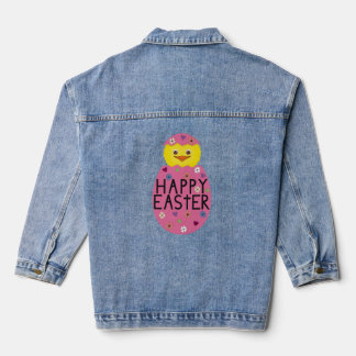 Colorful Easter Chick in Painted Egg Denim Jacket