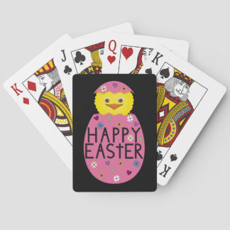 Colorful Easter Chick in Painted Egg Playing Cards