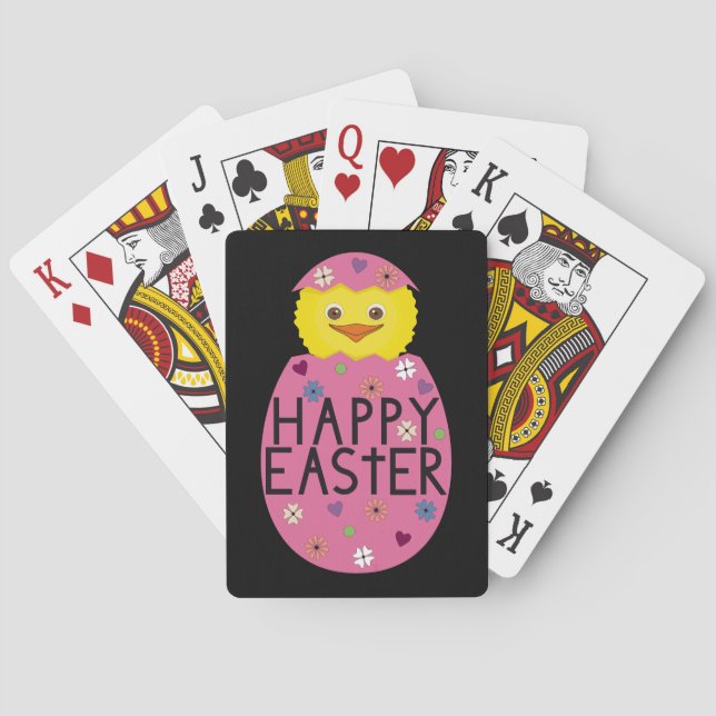 Colorful Easter Chick in Painted Egg Playing Cards (Back)