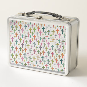 Colorful Easter cross patterned Metal Lunch Box