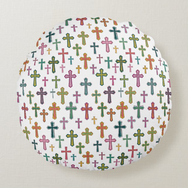 Colorful Easter cross patterned Round Pillow (Front)