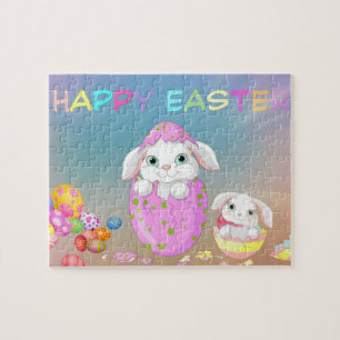 Colorful Easter Eggs,Cute Easter Bunnies,Easter Jigsaw Puzzle