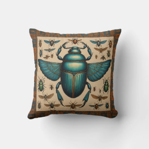 Colorful Egyptian Scarabs Throw Pillow